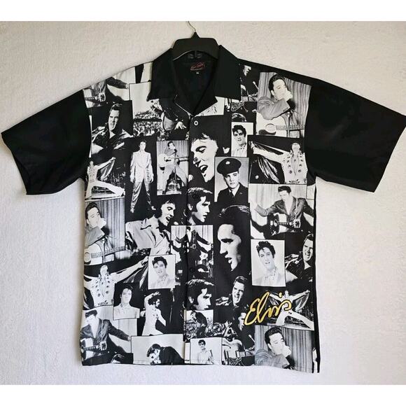 ELVIS PRESLEY Button Up Shirt Men's Size XL , Black‎ and White, Embroidered - Picture 1 of 16